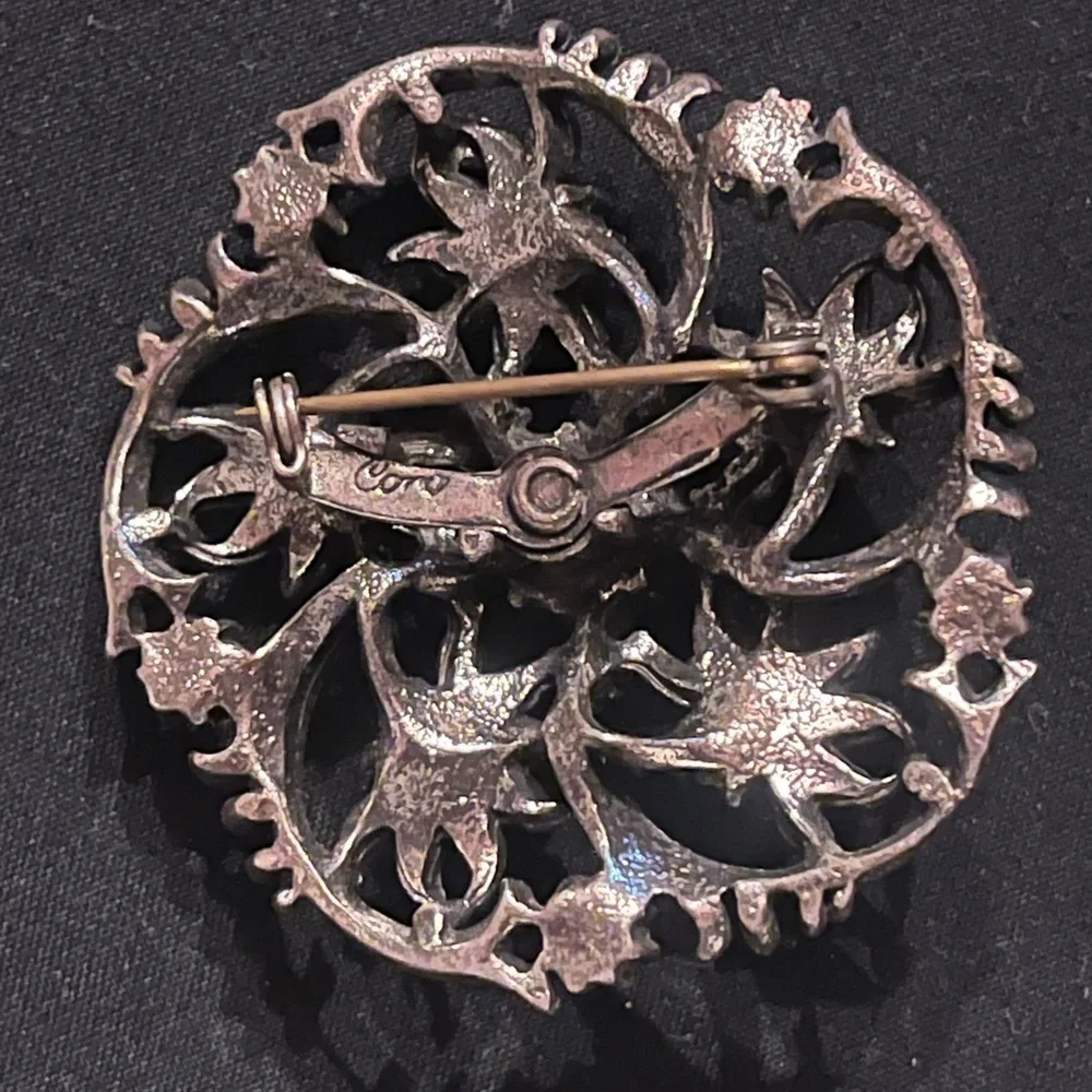 Vintage Silver Tone Rhinestone Brooch Signed Coro